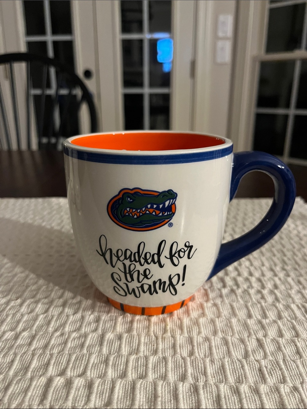 Florida Gators Ceramic Coffee Mug - White, Blue & Orange.  Oversized